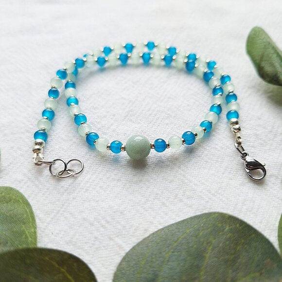 Y2K Amazonite Crystal Beaded Choker, Thin Boho Choker, Dainty Small Bead Choker - Picture 7 of 7